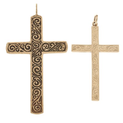 Lot 14 - Two 9ct gold cross pendants