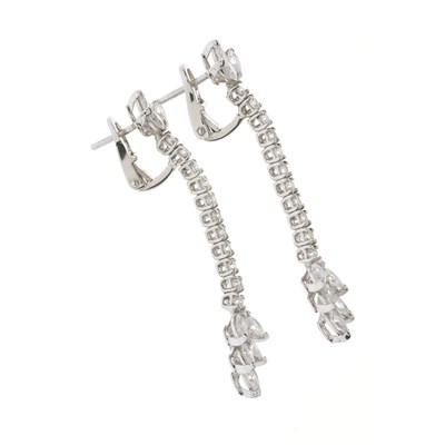 Lot 32 - A pair of 18ct gold vari-cut diamond drop earrings