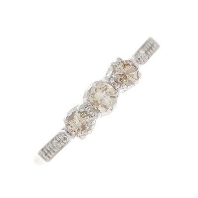 Lot 186 - A mid 20th century 18ct gold and platinum, diamond three-stone ring