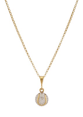 Lot 182 - A gold diamond tennis ball pendant, with chain