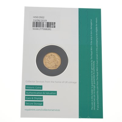 Lot 207 - George V, a 1922 gold full sovereign coin