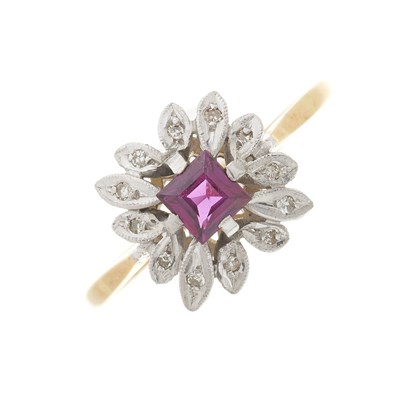 Lot 48 - A mid 20th century 18ct gold ruby and diamond dress ring