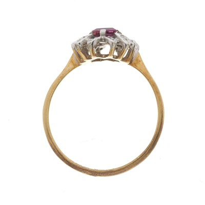 Lot 48 - A mid 20th century 18ct gold ruby and diamond dress ring