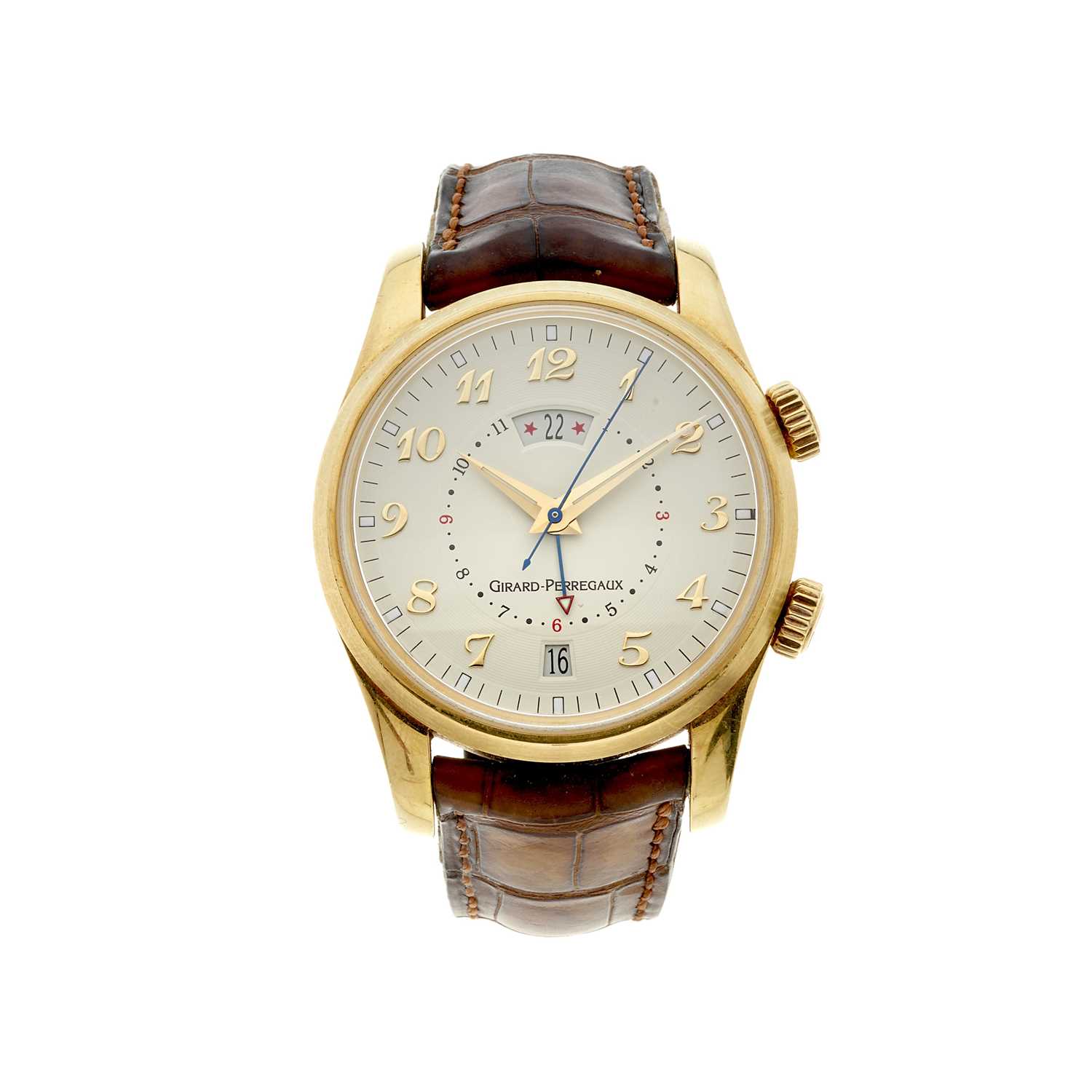 Lot 232 - Girard Perregaux, an 18ct gold Time Zone Traveller II Alarm wrist watch