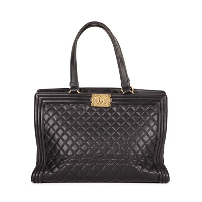 Lot 298 - Chanel, a Boy tote, designed with a black...