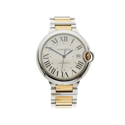 Lot 267 - Cartier, a stainless steel and gold Ballon Bleu bracelet watch