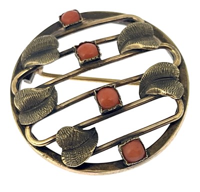 Lot 19 - A Secessionist silver gilt and coral brooch,...