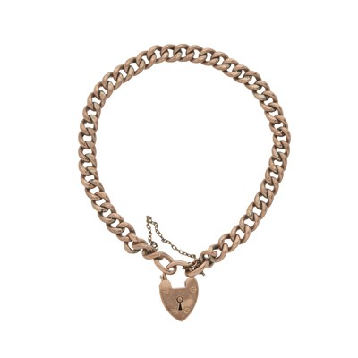 Lot 9 - An early 20th century 9ct gold curb-link bracelet, with heart-shape padlock clasp