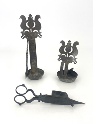 Lot 202 - An iron double cruise oil lamp, 18th Century,...