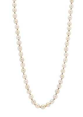 Lot 3 - A late 19th century pearl single-strand necklace, with diamond clasp