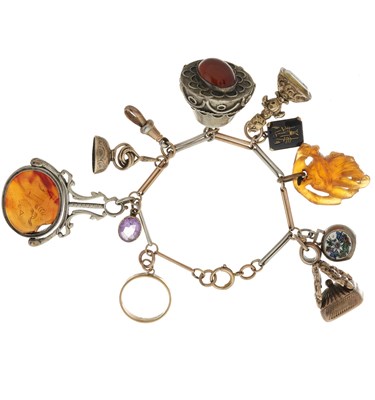 Lot 23 - A 19th century silver and gold Albert chain, with fobs