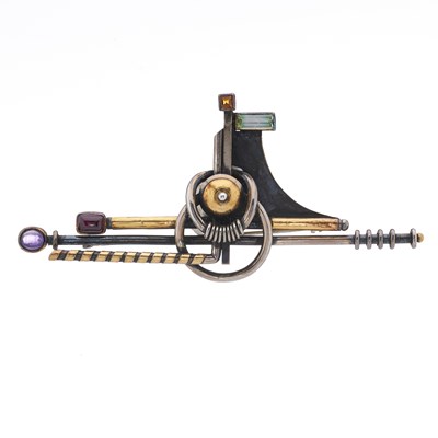 Lot 107 - Barbara Bertagnolli, a silver and multi-gem abstract brooch
