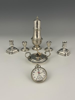 Lot 15 - A George V silver caster, of baluster form,...