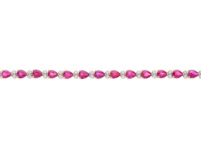 Lot 36 - An 18ct gold pear-shape ruby line bracelet,...