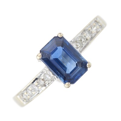 Lot 40 - An 18ct gold rectangular-shape sapphire single-...