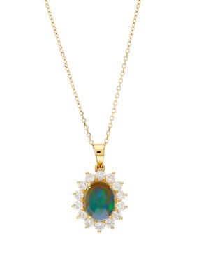 Lot 103 - An 18ct gold opal cabochon and brilliant-cut...